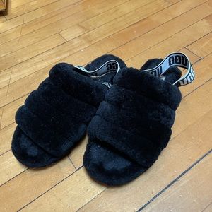 Black Ugg fluff yeah platform slippers